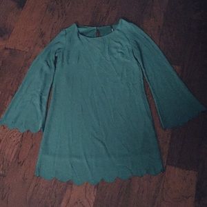 Emerald Dress with Scalloped Edges + Bell Sleeves